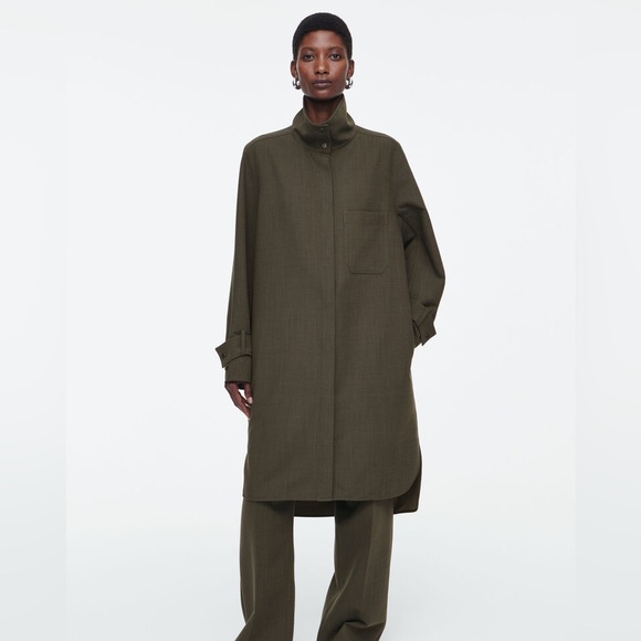 COS Dresses & Skirts - NWT COS Oversized Wool Blend Shirt Dress Green Women’s 6 6364